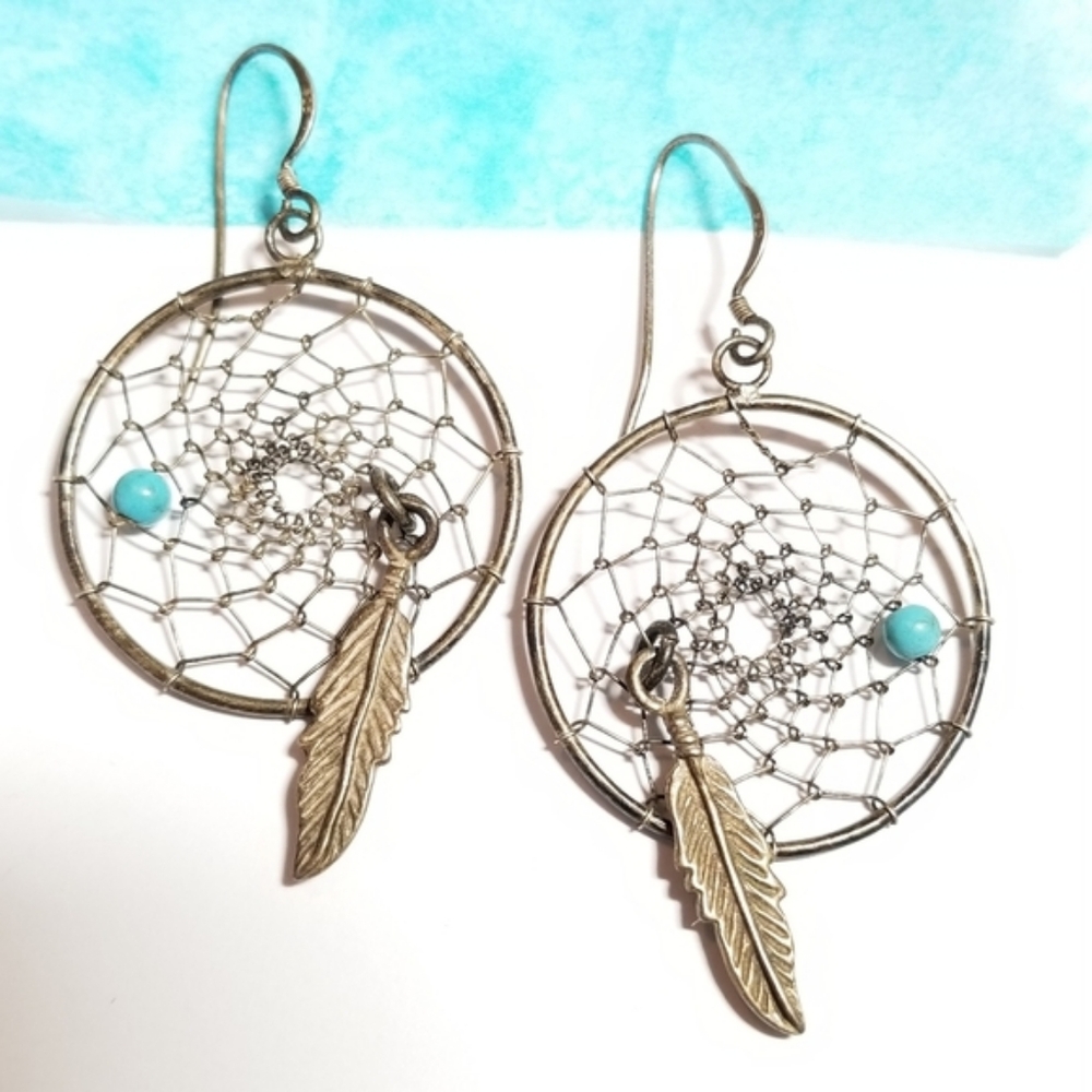 Sterling Silver dreamcatcher earrings feather dream catcher dangly
